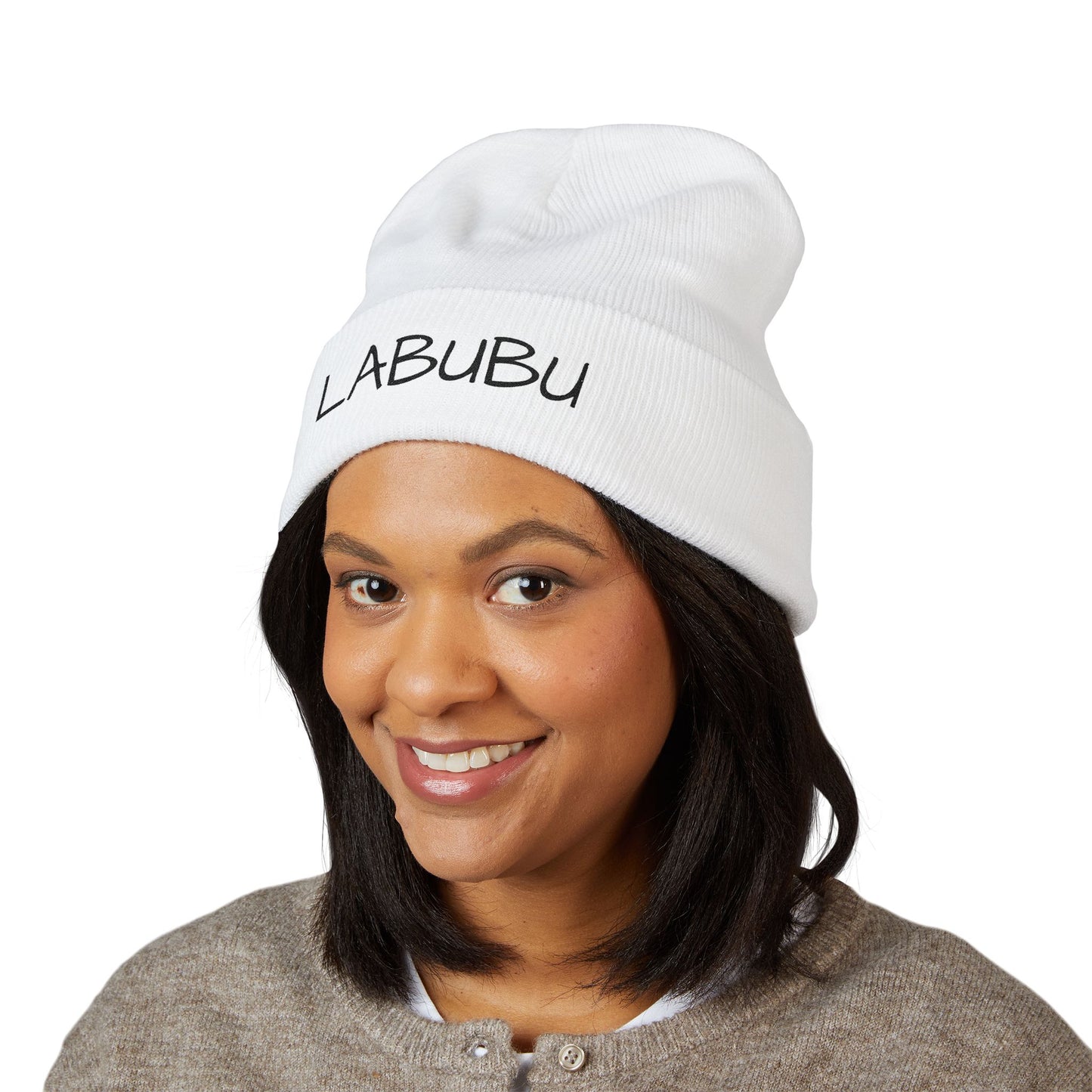 LABUBU Embroidered Cuffed Beanie — Classic Knit Winter Hat