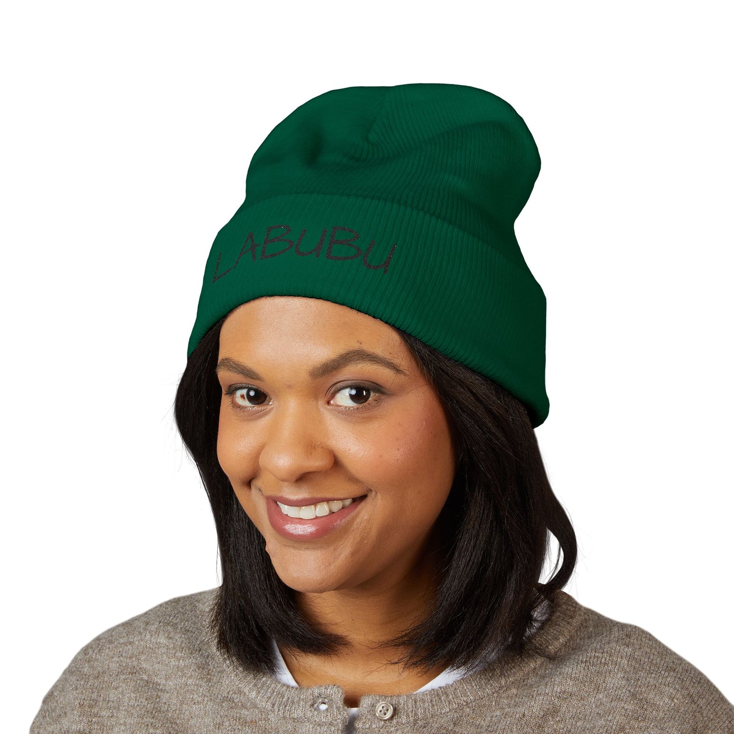 LABUBU Embroidered Cuffed Beanie — Classic Knit Winter Hat