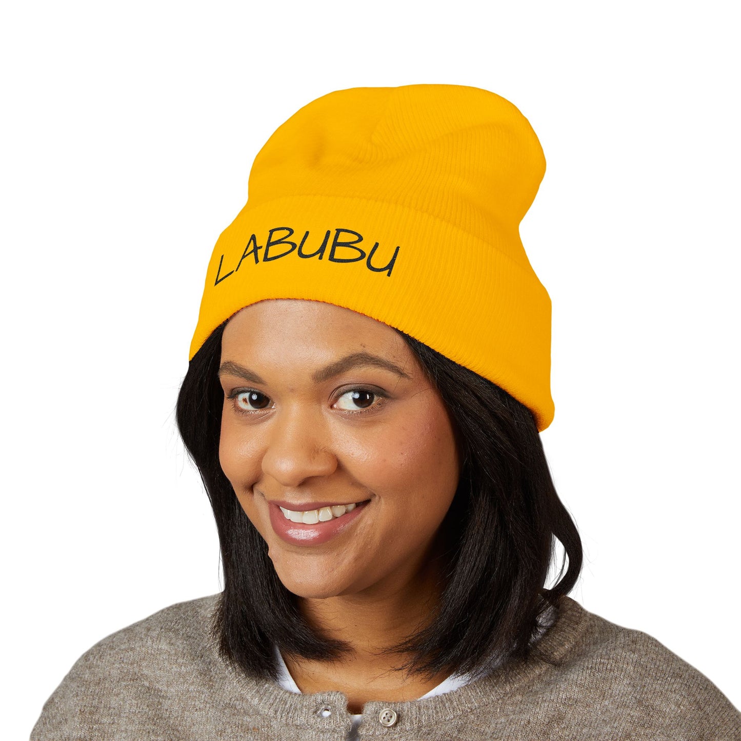 LABUBU Embroidered Cuffed Beanie — Classic Knit Winter Hat