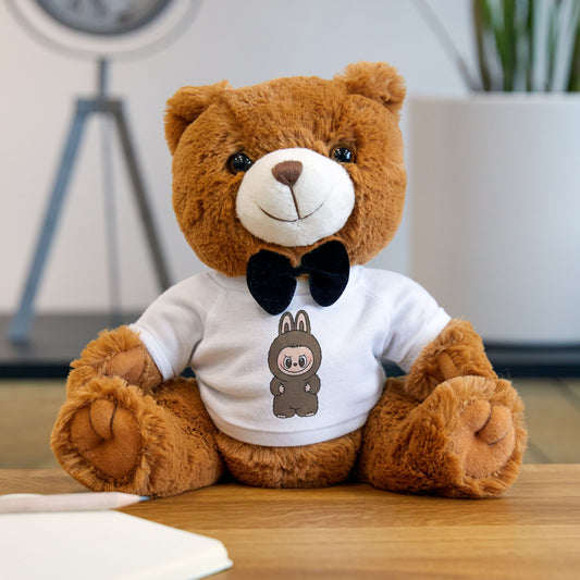 Plush Teddy Bear with LABUBU T-Shirt — Cute Labooboo Print, Gift for Kids