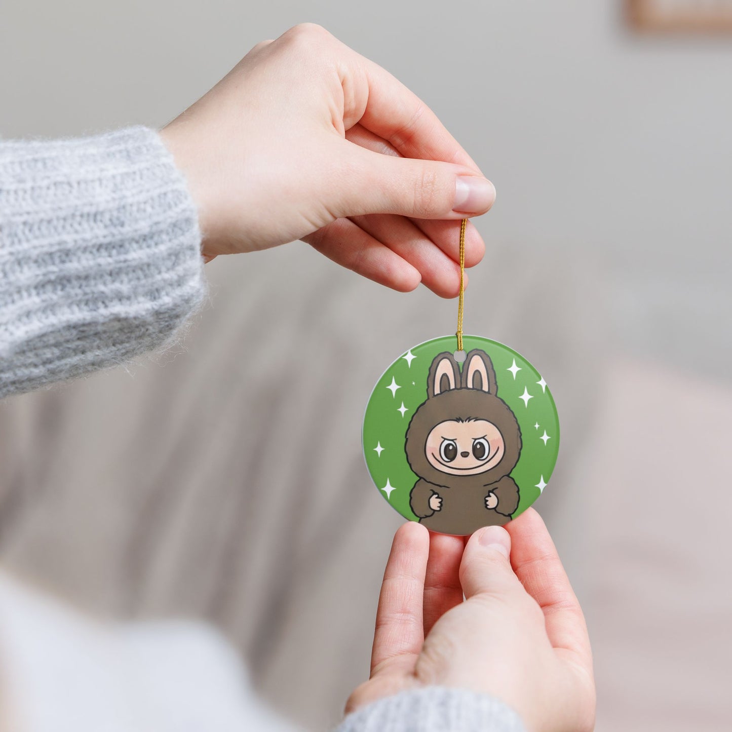 Labubu Character Ornament | Ceramic Round Christmas Ornament