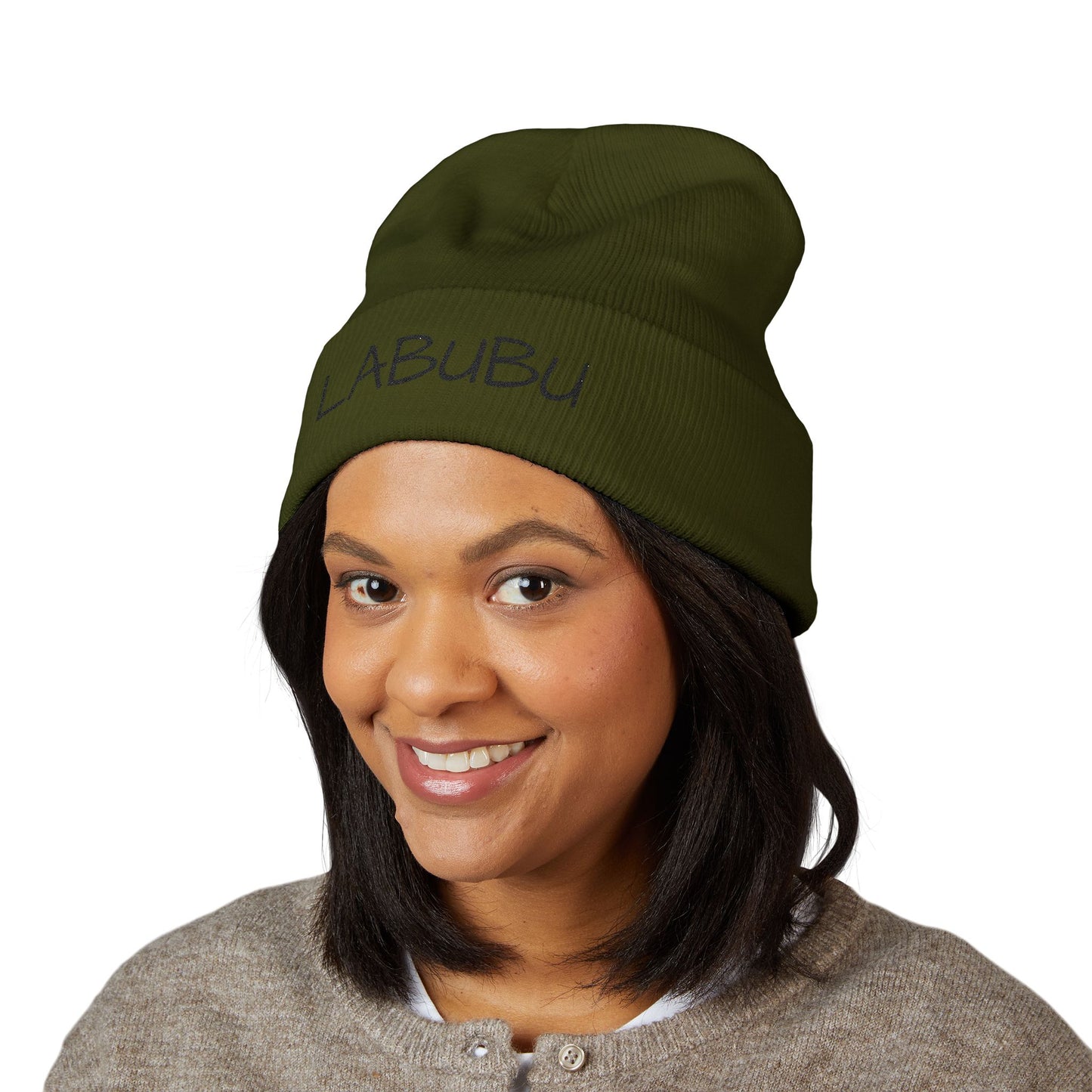 LABUBU Embroidered Cuffed Beanie — Classic Knit Winter Hat