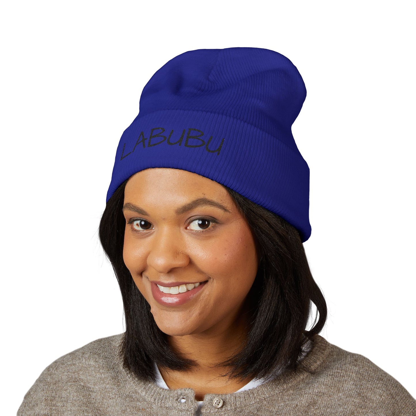 LABUBU Embroidered Cuffed Beanie — Classic Knit Winter Hat
