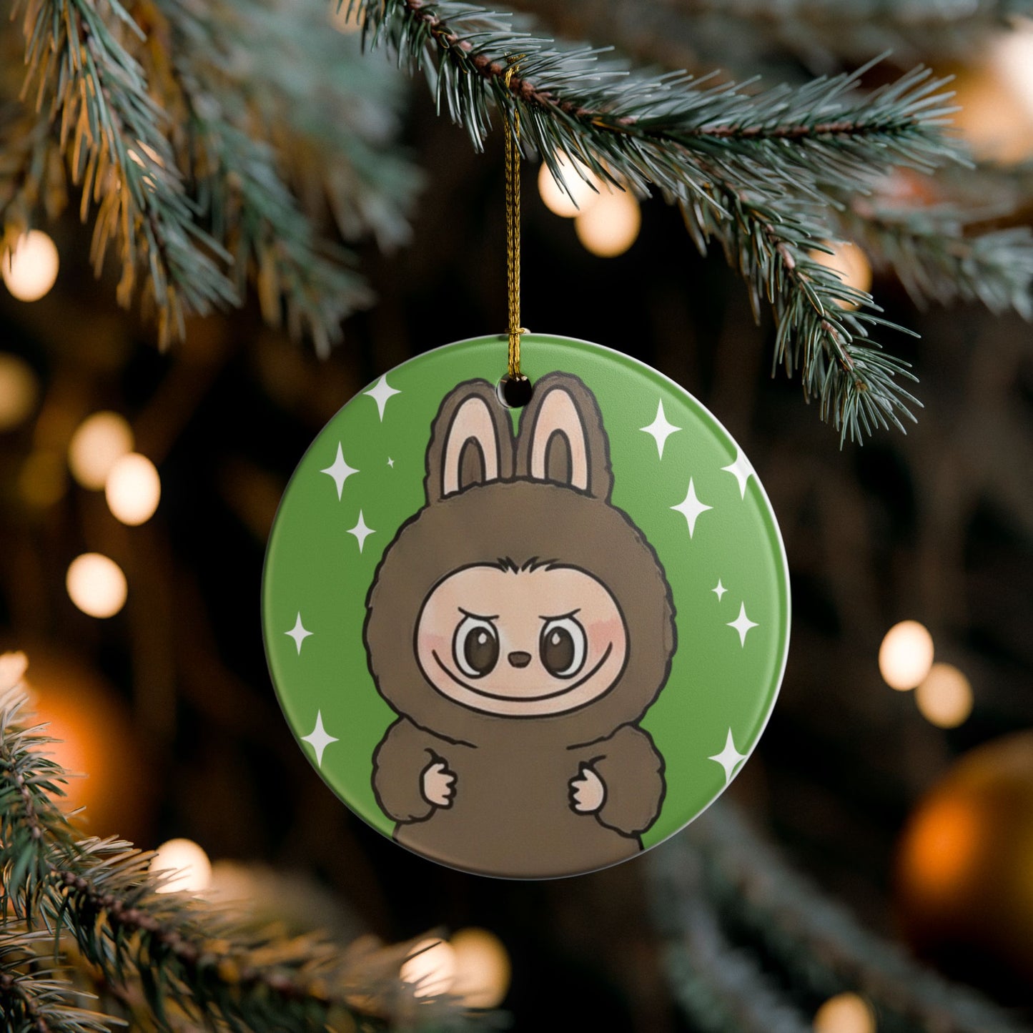 Labubu Character Ornament | Ceramic Round Christmas Ornament