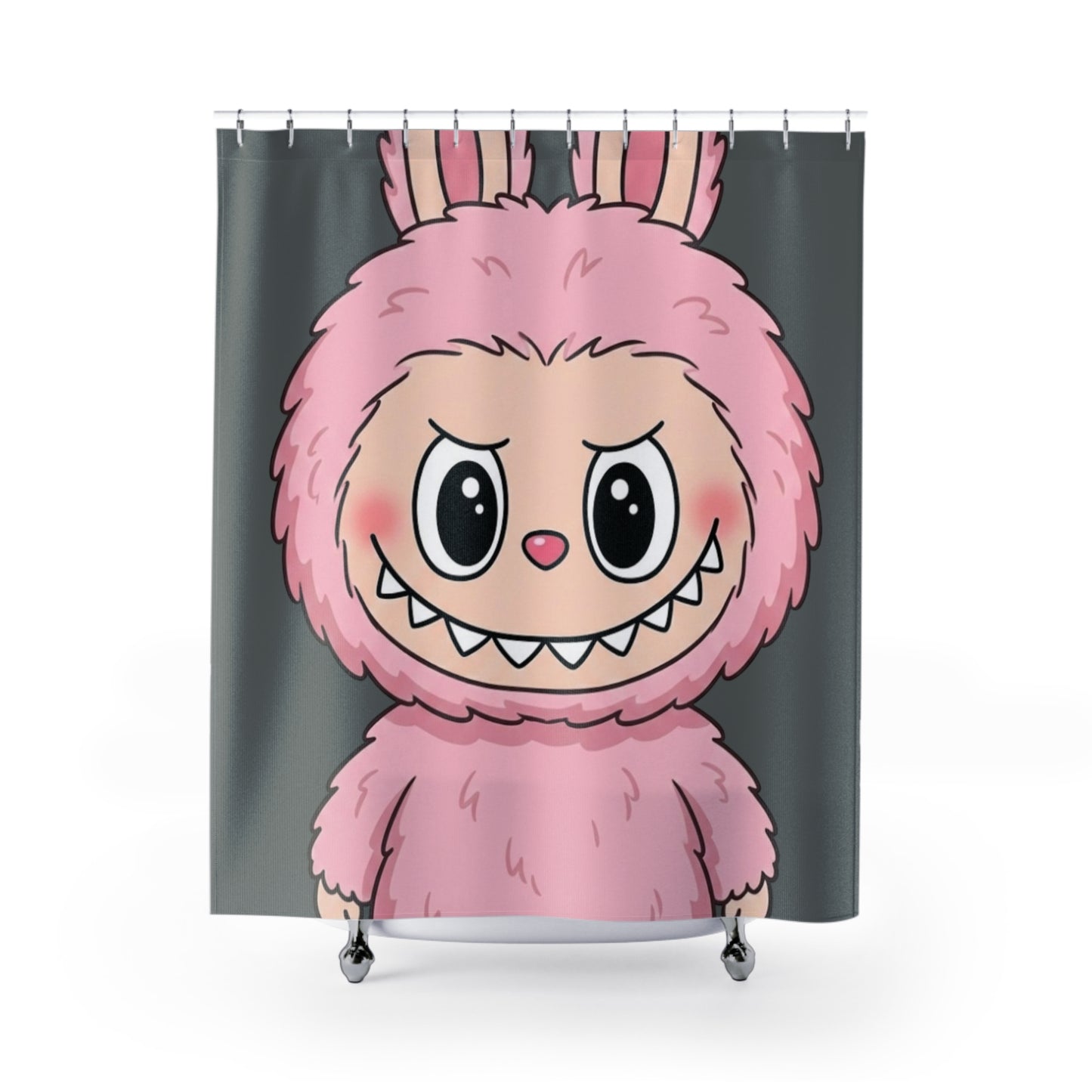 Pink Labubu Shower Curtain — Playful Kids Bathroom Decor