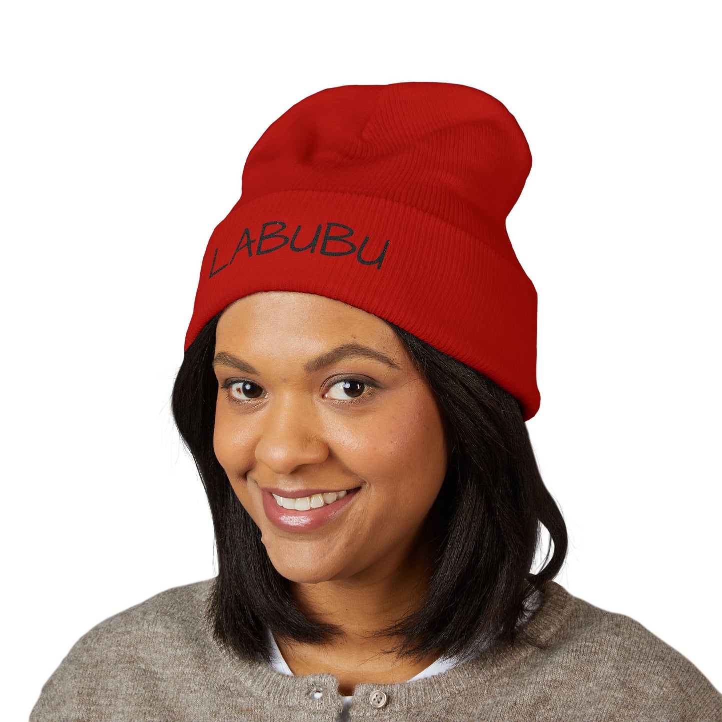 LABUBU Embroidered Cuffed Beanie — Classic Knit Winter Hat