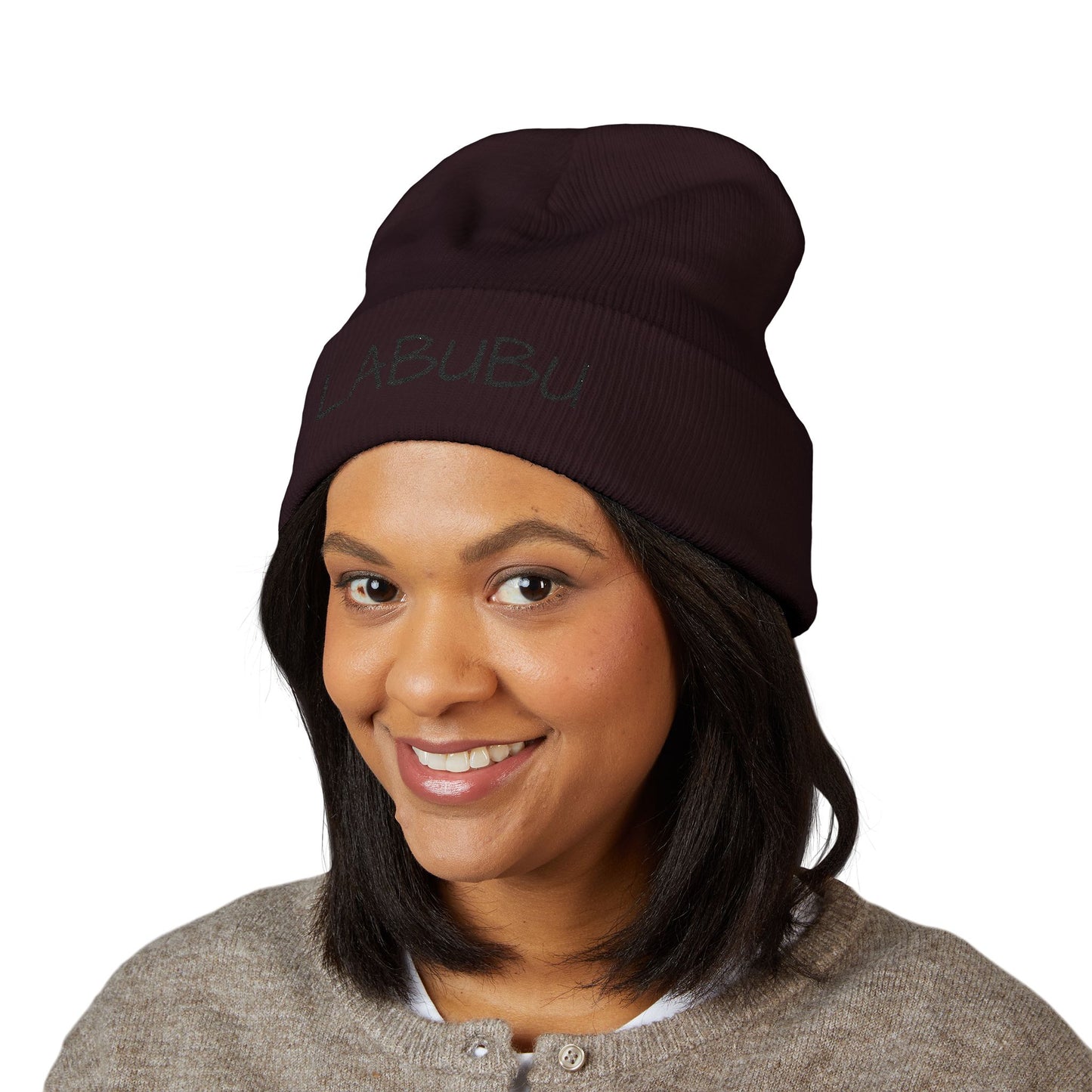 LABUBU Embroidered Cuffed Beanie — Classic Knit Winter Hat